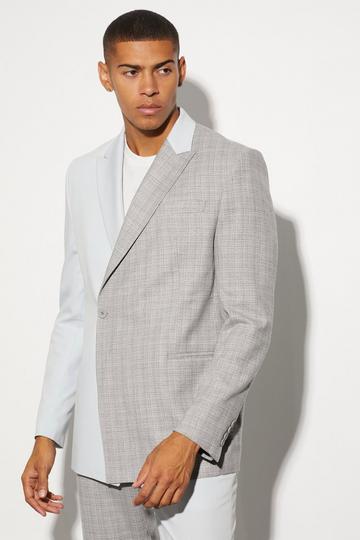 Grey Oversized Boxy Spliced Suit Jacket