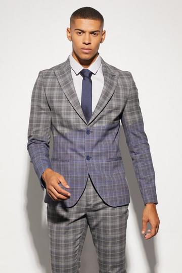 Skinny Diagonal Spliced Check Suit Jacket grey