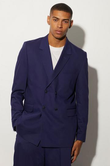 Relaxed Fit Double Breasted Suit Jacket navy