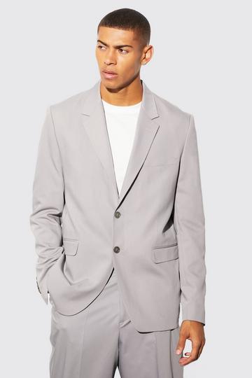 Grey Relaxed Fit Single Breasted Suit Jacket