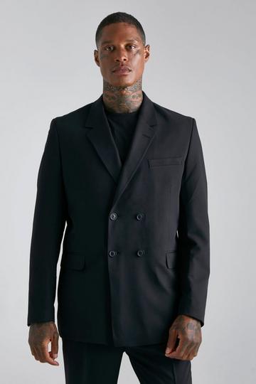 Black Relaxed Fit Double Breasted Suit Jacket
