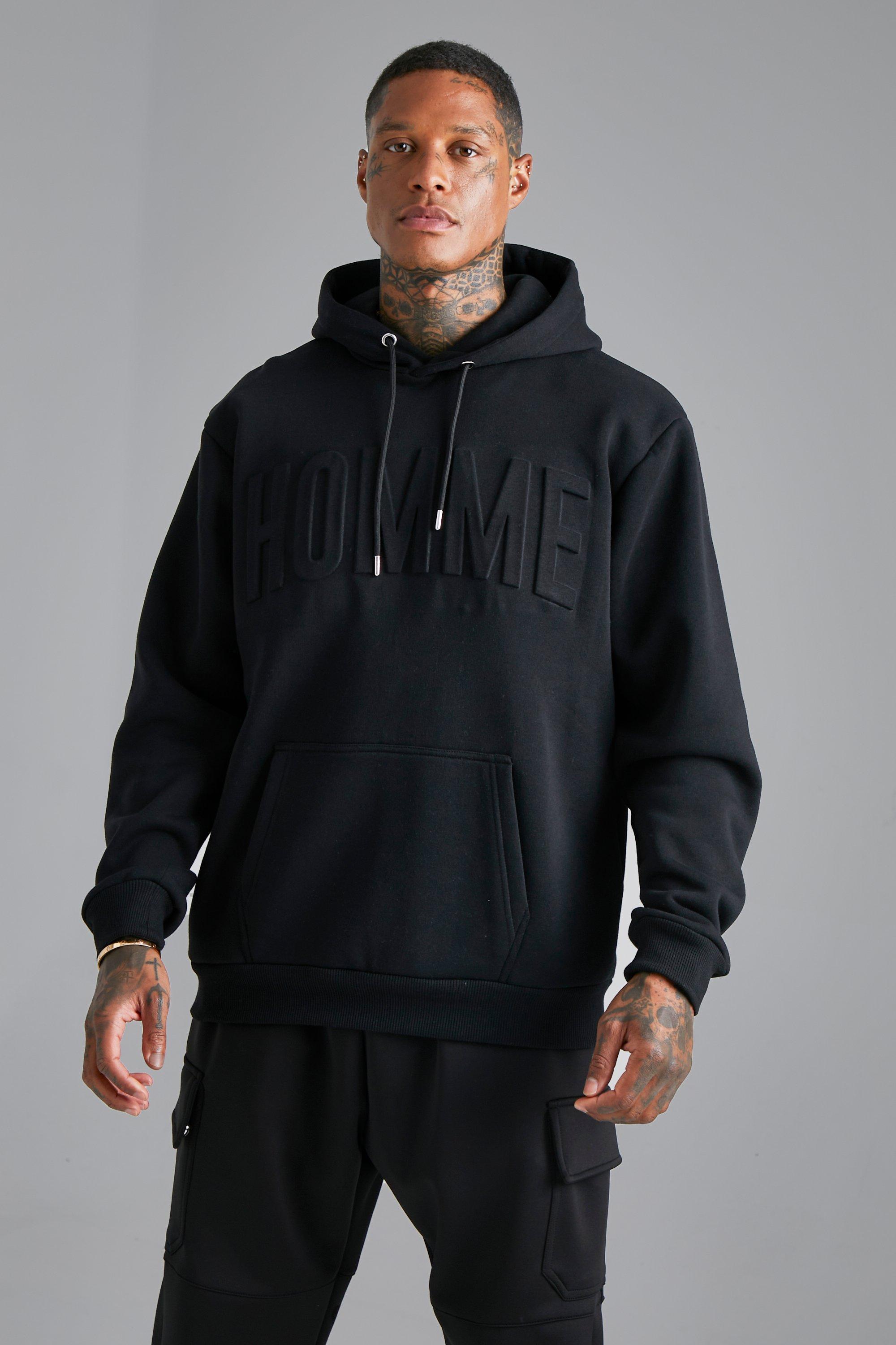 Boohooman hoodie with man embroidery in fashion black