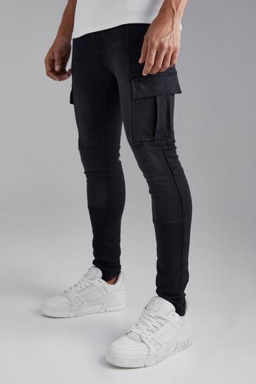 Black Super Skinny Panelled Cargo Jeans