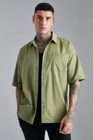 Khaki Short Sleeve Boxy Oversized Shirt