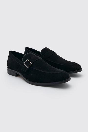 Faux Suede Buckle Loafer black