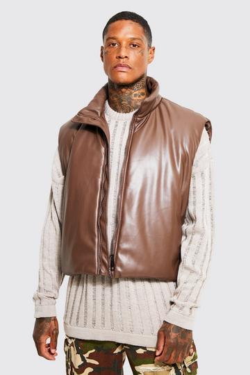 Brown Pu Boxy Padded Gilet