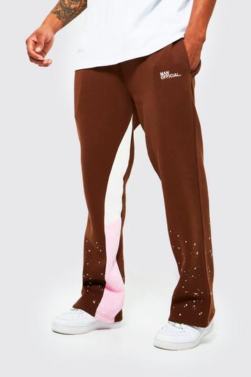 Chocolate Brown Regular Gusset Jogger With Paint Splatter