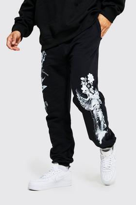 BoohooMAN Dragon Graphic Loose Fit Pink Joggers XXL