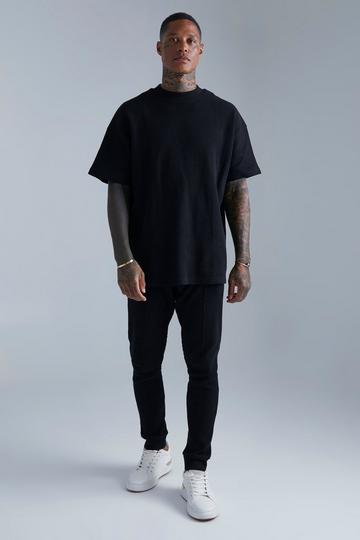 Black Oversized Waffle T-shirt And Jogger Set