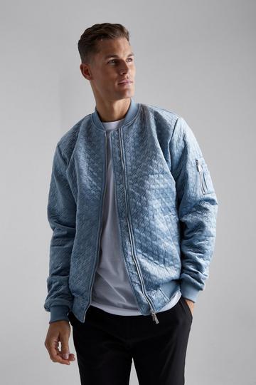 Light Brown Tall Houndstooth Quilted Velvet Bomber Jacket