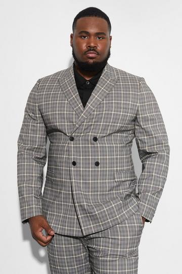 Plus Skinny Double Breasted Check Suit Jacket black