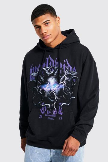 Black Oversized Medusa Graphic Hoodie