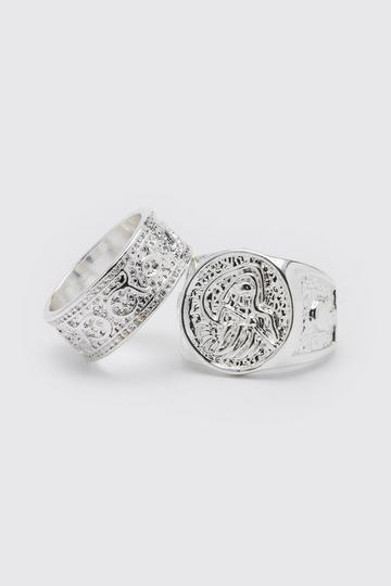 Silver 2 Pack Embossed Rings