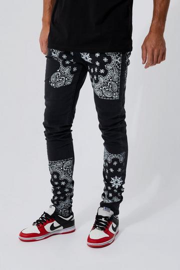 Tall Skinny Stretch Bandana Print Jean black