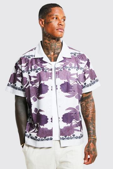White Short Sleeve Boxy Slub Floral Shirt