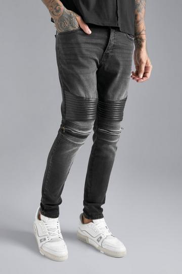 Black Skinny Stretch Biker Zip Detail Jeans