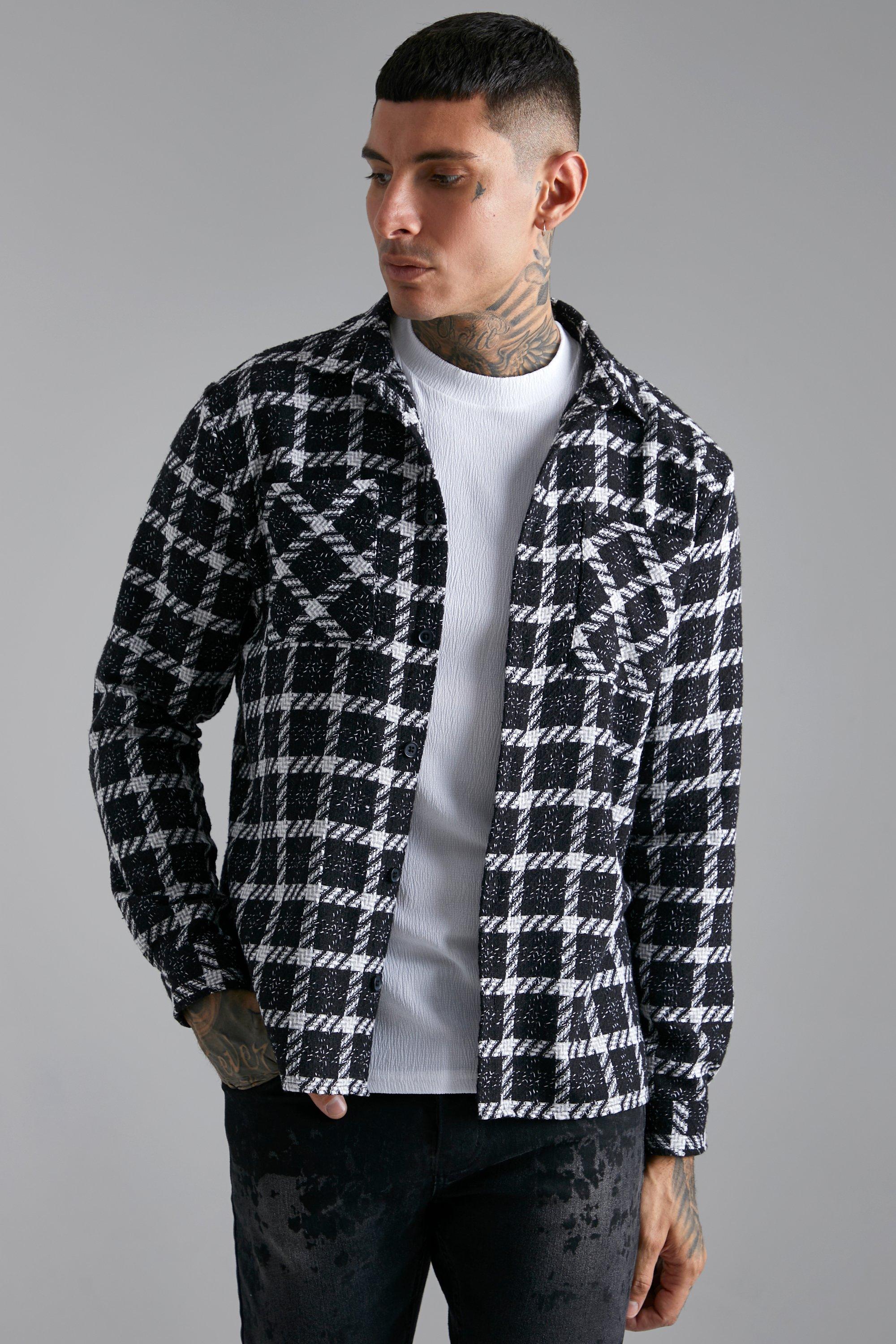 Heavyweight Check Boucle Overshirt With Chain | boohoo