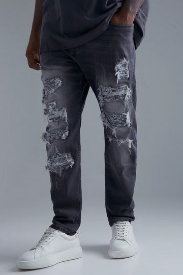 Grey Plus Skinny Overdye Rip & Repair Bandana Jean
