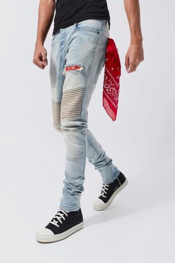 Tall Skinny Bandana Rip & Repair Biker Jean vintage blue