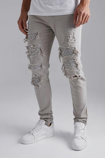 Tall Skinny Overdye Rip & Repair Bandana Jean stone