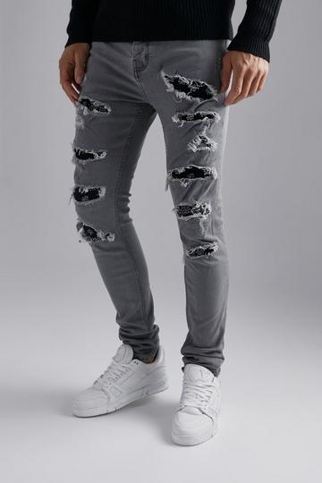 Tall Skinny Stretch Rip & Repair Bandana Jean mid grey