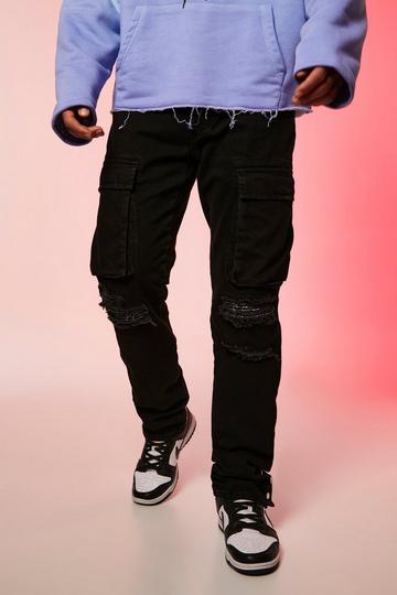 Tall Straight Leg Cargo Rip & Repair Jean black