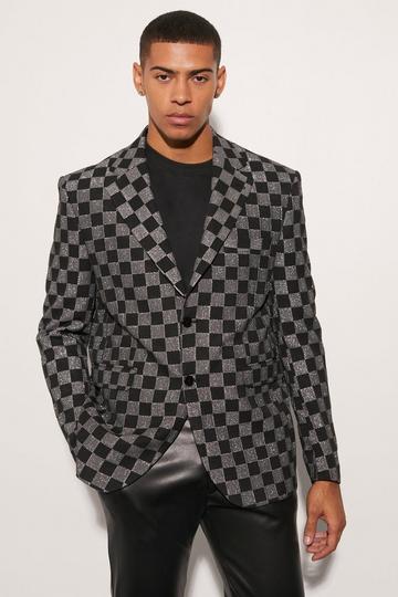 Silver Oversized Boxy Checkerboard Blazer