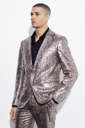 Slim Snake Sequin Suit Jacket gold