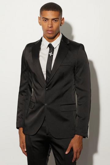 Skinny Fit Satin Suit Jacket black