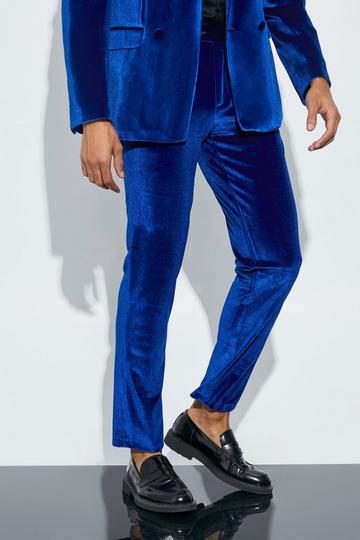 Blue Slim Fit Velour Suit Trousers