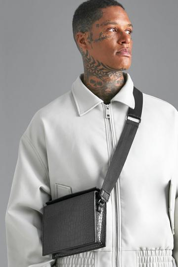 Black Croc Rigid Smart Cross Box Bag