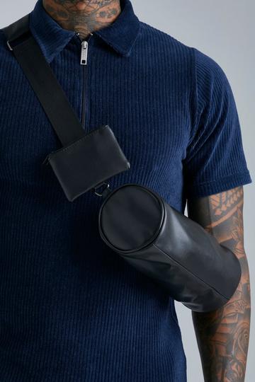 Black Smart Faux Leather Barrel Bag