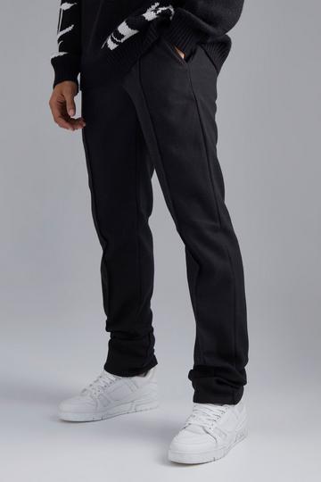 Fixed Waist Straight Wool Look Stacked Trouser black