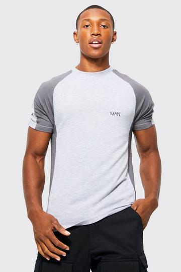 Grey Muscle Fit Man Colour Block T-shirt