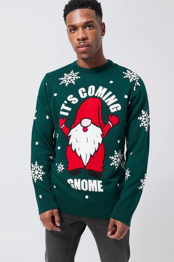 Green It's Coming Gnome Football Christmas Jumper