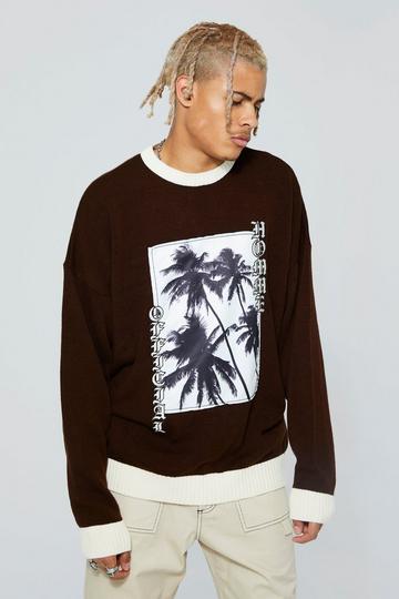 Tall Homme Palm Oversized Knitted Jumper chocolate