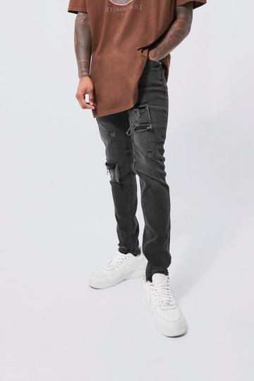 Black Skinny Stretch Rip & Repair Distressed Jeans