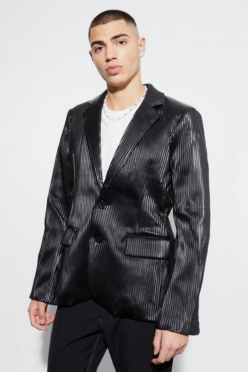 Slim Pu Pleated Suit Jacket black