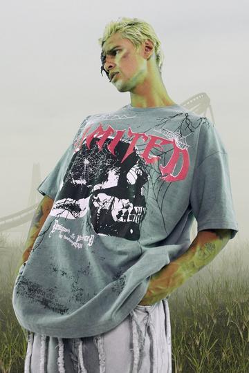 Oversized Skull Graphic Washed T-shirt charcoal