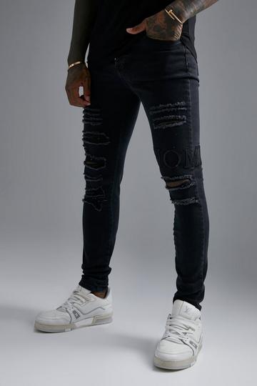 Black Skinny Pu Applique Jeans