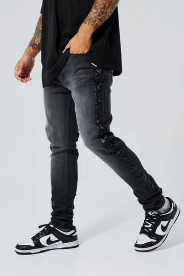 Black Skinny Pu Stripe Jeans