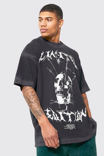Oversized Washed Graphic Skull T Shirt black