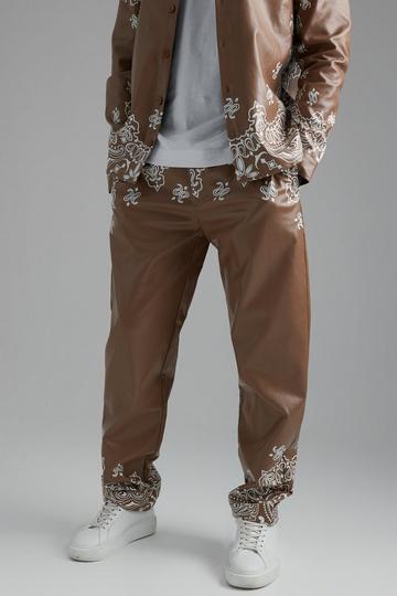 Elastic Waist Straight Fit Bandana PU Trouser mocha