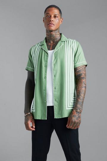 Khaki Short Sleeve Piping Printed Shirt