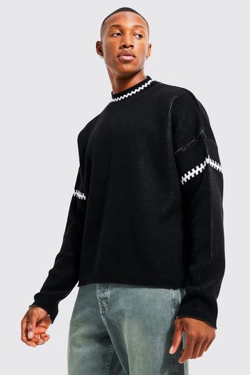 Black Boxy Drop Shoulder Jumper With Seam Detail