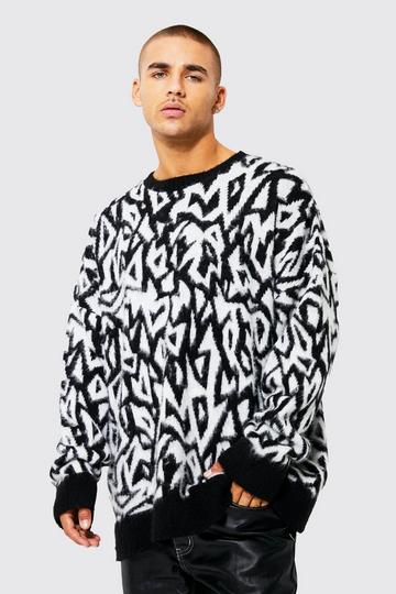 Black Oversized Brushed Geo Knitted Jumper