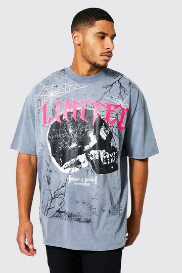Tall Oversized Skull Graphic Washed T-shirt charcoal