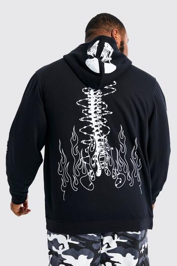 Plus Skeleton Multi Placement Print Hoodie black