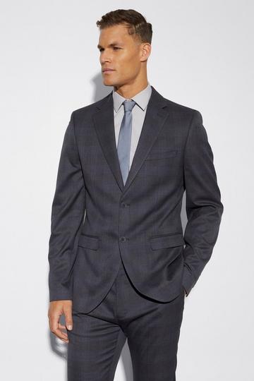 Grey Tall Slim Single Breast Check Suit Jacket