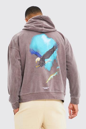 Oversized Washed Eagle Graphic Hoodie chocolate